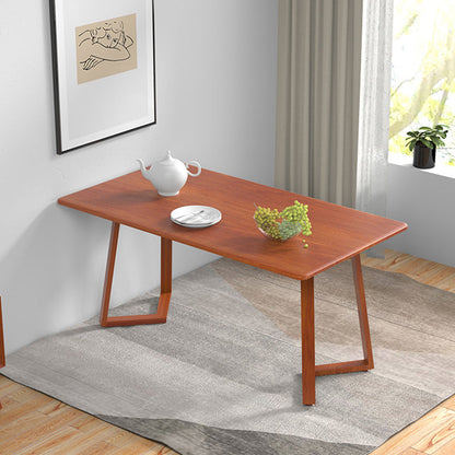 Contemporary Rectangular White and Walnut Wooden Dining Table with Double Pedestal Walnut Without Chairs Clearhalo 'Dining Tables & Seating' 'Dining Tables' 'dining_table' 'furn' 'furn_dining_table' 'Furniture' 'Kitchen & Dining Furniture' 7793748