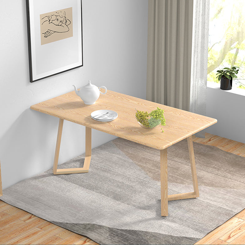 Contemporary Rectangular White and Walnut Wooden Dining Table with Double Pedestal Natural Without Chairs Clearhalo 'Dining Tables & Seating' 'Dining Tables' 'dining_table' 'furn' 'furn_dining_table' 'Furniture' 'Kitchen & Dining Furniture' 7793750