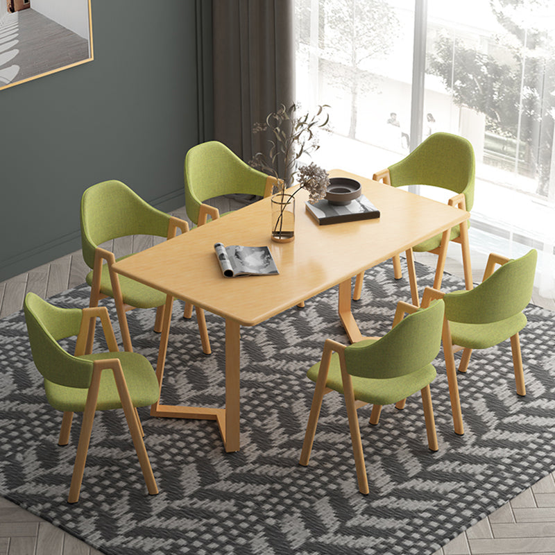Contemporary Rectangular White and Walnut Wooden Dining Table with Double Pedestal Clearhalo 'Dining Tables & Seating' 'Dining Tables' 'dining_table' 'furn' 'furn_dining_table' 'Furniture' 'Kitchen & Dining Furniture' 7793758