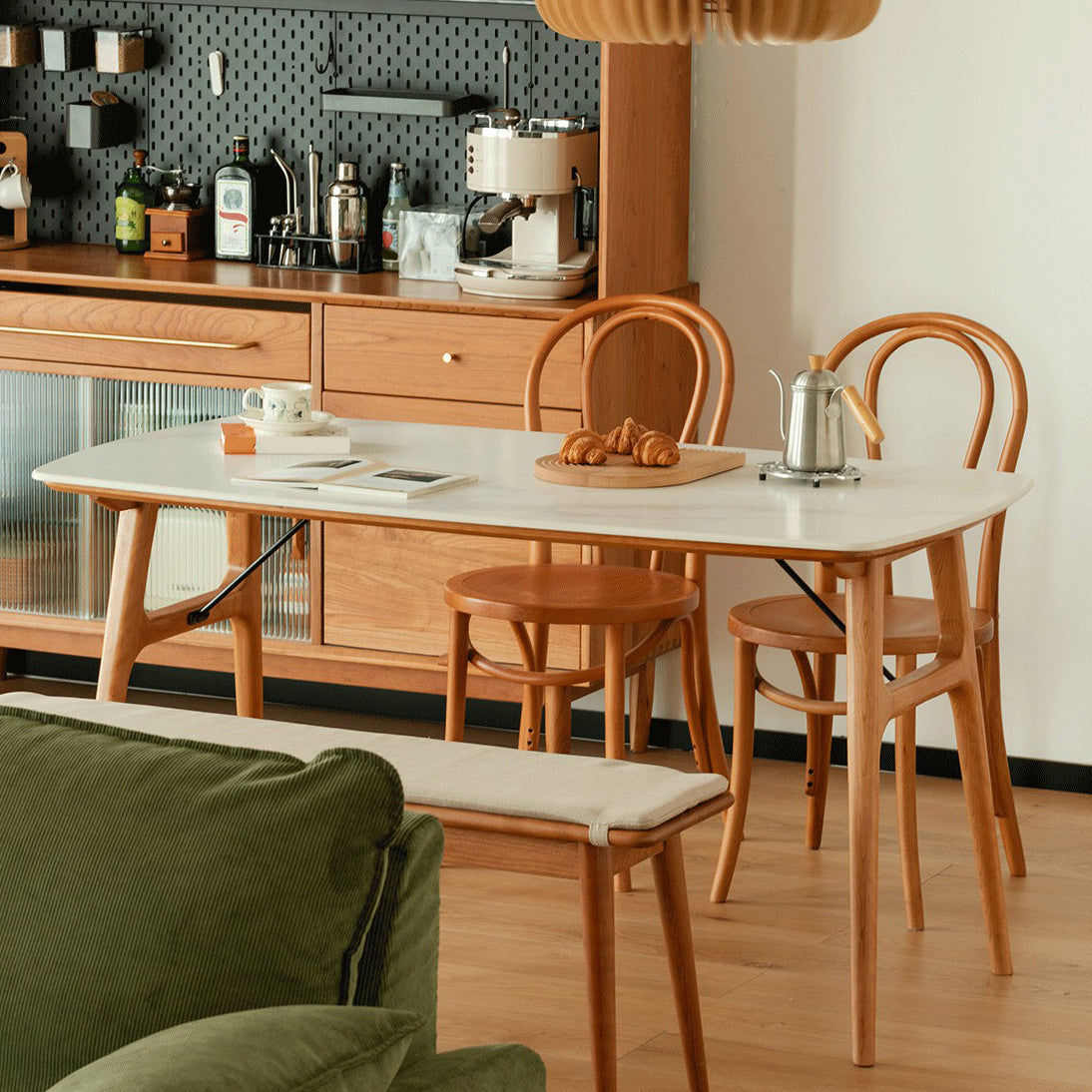 Modern Rectangular White Stone Top Dining Table with 4 Solid Wood Legs Clearhalo 'Dining Tables & Seating' 'Dining Tables' 'dining_table' 'furn' 'furn_dining_table' 'Furniture' 'Kitchen & Dining Furniture' 7793763