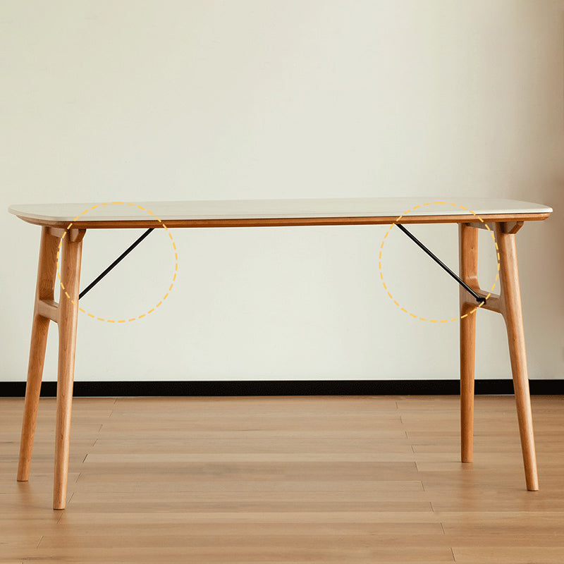 Modern Rectangular White Stone Top Dining Table with 4 Solid Wood Legs Clearhalo 'Dining Tables & Seating' 'Dining Tables' 'dining_table' 'furn' 'furn_dining_table' 'Furniture' 'Kitchen & Dining Furniture' 7793767