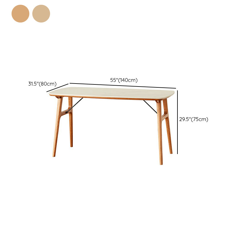Modern Rectangular White Stone Top Dining Table with 4 Solid Wood Legs Clearhalo 'Dining Tables & Seating' 'Dining Tables' 'dining_table' 'furn' 'furn_dining_table' 'Furniture' 'Kitchen & Dining Furniture' 7793775