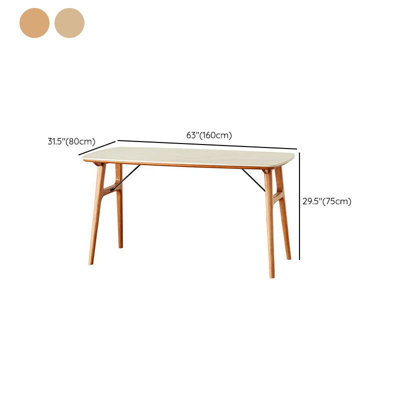 Modern Rectangular White Stone Top Dining Table with 4 Solid Wood Legs Clearhalo 'Dining Tables & Seating' 'Dining Tables' 'dining_table' 'furn' 'furn_dining_table' 'Furniture' 'Kitchen & Dining Furniture' 7793776