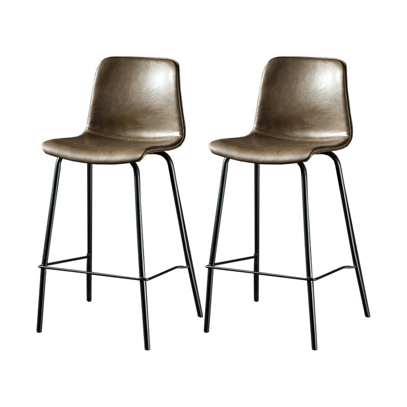 Contemporary Style Low Back Upholstered Bar Stool with Metal Legs Tan 2 Piece Set Counter Stool(26"H) Clearhalo 'Bar Furniture' 'Bar Stools' 'bar_stools' 'furn' 'furn_bar_stools' 'Furniture' 'Kitchen & Dining Furniture' 7794813