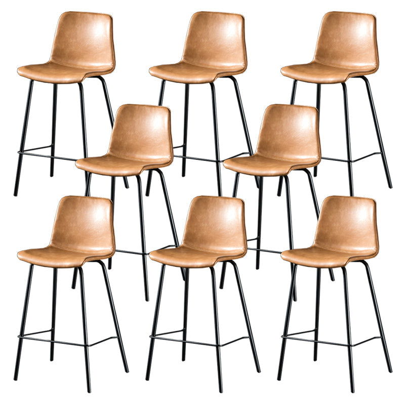 Contemporary Style Low Back Upholstered Bar Stool with Metal Legs Tan 8 Piece Set Bar Stool(30"H) Clearhalo 'Bar Furniture' 'Bar Stools' 'bar_stools' 'furn' 'furn_bar_stools' 'Furniture' 'Kitchen & Dining Furniture' 7794826