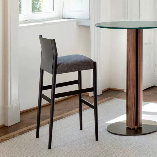 Contemporary Upholstered Armless Bar Stool with Solid Wood Legs