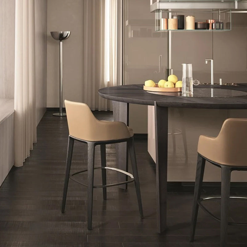 Faux Leather Upholstered Arm Bar Stool with Solid Wood Legs for Home Clearhalo 'Bar Furniture' 'Bar Stools' 'bar_stools' 'furn' 'furn_bar_stools' 'Furniture' 'Kitchen & Dining Furniture' 7794947
