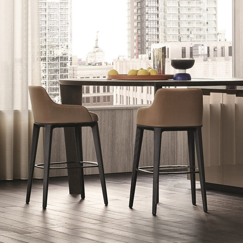Faux Leather Upholstered Arm Bar Stool with Solid Wood Legs for Home Clearhalo 'Bar Furniture' 'Bar Stools' 'bar_stools' 'furn' 'furn_bar_stools' 'Furniture' 'Kitchen & Dining Furniture' 7794952