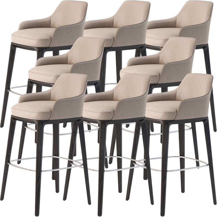 Faux Leather Upholstered Arm Bar Stool with Solid Wood Legs for Home Beige 8 Piece Set Clearhalo 'Bar Furniture' 'Bar Stools' 'bar_stools' 'furn' 'furn_bar_stools' 'Furniture' 'Kitchen & Dining Furniture' 7794955