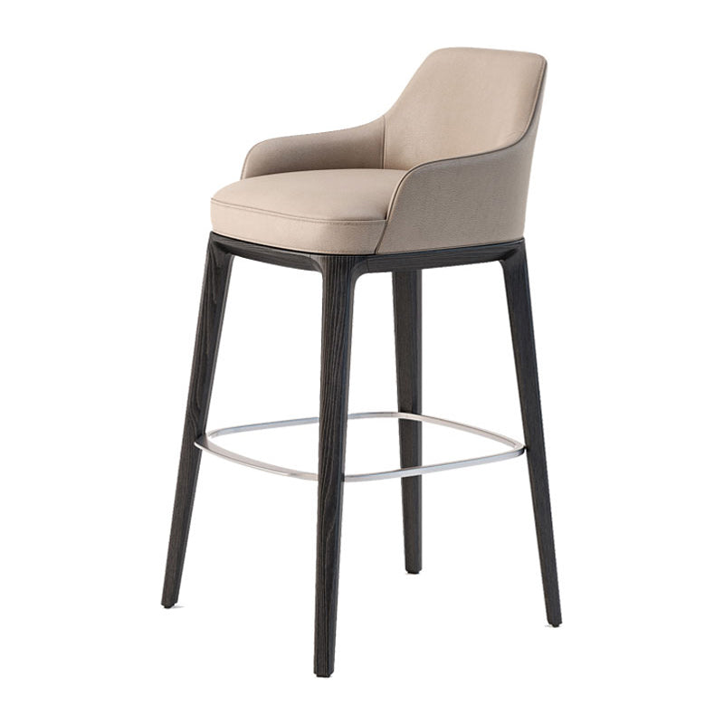 Faux Leather Upholstered Arm Bar Stool with Solid Wood Legs for Home Clearhalo 'Bar Furniture' 'Bar Stools' 'bar_stools' 'furn' 'furn_bar_stools' 'Furniture' 'Kitchen & Dining Furniture' 7794956