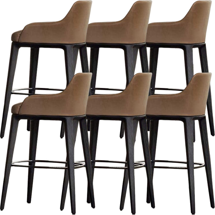 Faux Leather Upholstered Arm Bar Stool with Solid Wood Legs for Home Brown 6 Piece Set Clearhalo 'Bar Furniture' 'Bar Stools' 'bar_stools' 'furn' 'furn_bar_stools' 'Furniture' 'Kitchen & Dining Furniture' 7794960