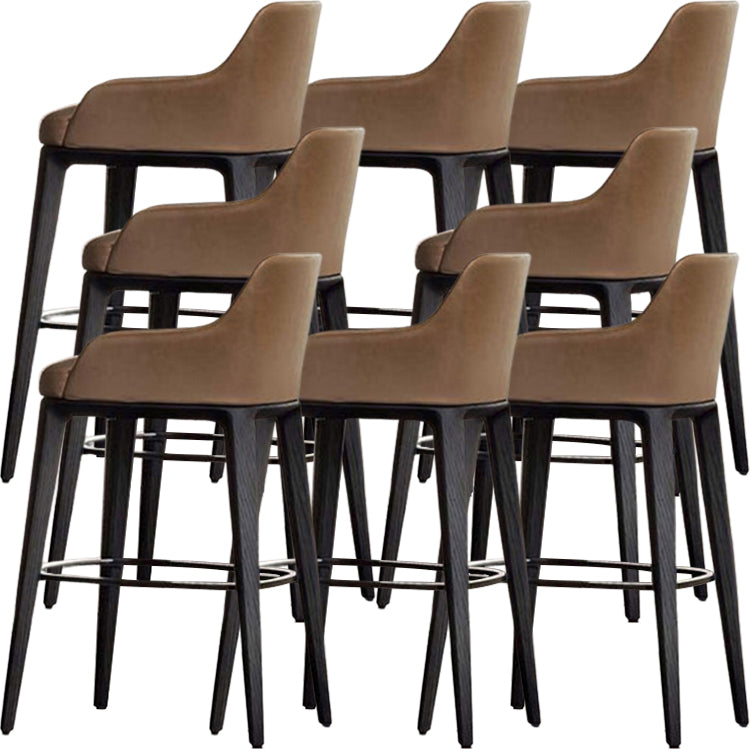 Faux Leather Upholstered Arm Bar Stool with Solid Wood Legs for Home Brown 8 Piece Set Clearhalo 'Bar Furniture' 'Bar Stools' 'bar_stools' 'furn' 'furn_bar_stools' 'Furniture' 'Kitchen & Dining Furniture' 7794961