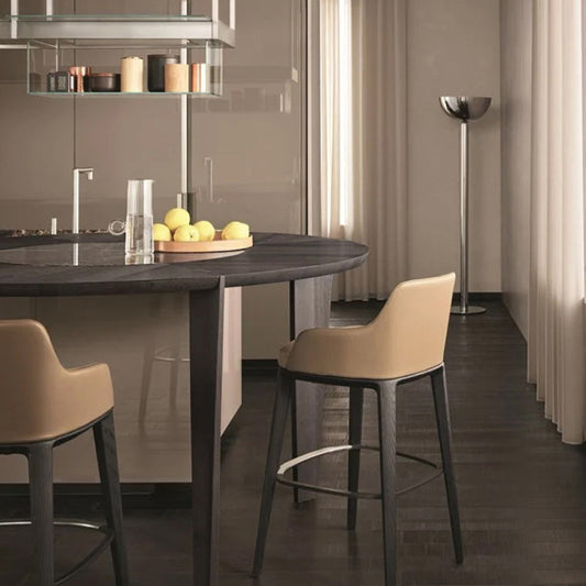 Faux Leather Upholstered Arm Bar Stool with Solid Wood Base for Home