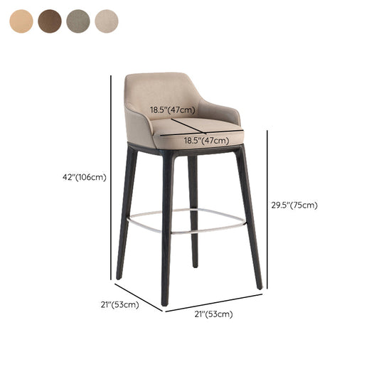 Faux Leather Upholstered Arm Bar Stool with Solid Wood Base for Home