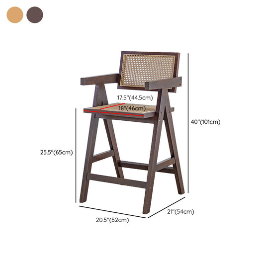 Contemporary Low Back Solid Wood Armed Bar Stool with Footrest