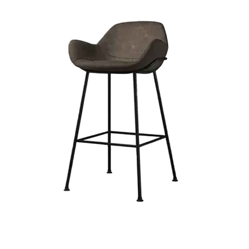 Modern Style Backrest Arm Counter Stool with Metal Base and Leather Cushion Khaki 1 Piece Clearhalo 'Bar Furniture' 'Bar Stools' 'bar_stools' 'furn' 'furn_bar_stools' 'Furniture' 'Kitchen & Dining Furniture' 7795070
