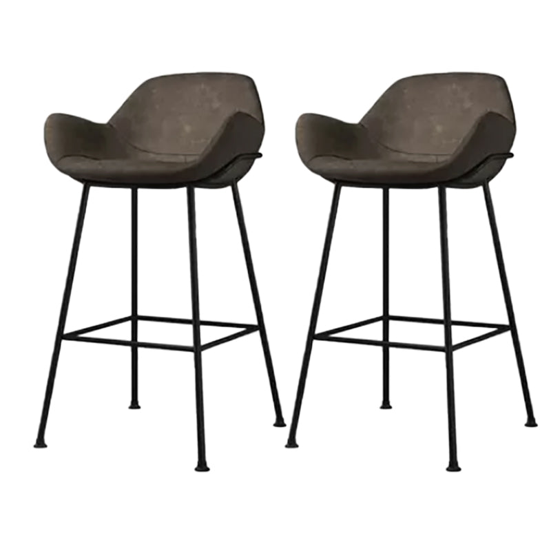 Modern Style Backrest Arm Counter Stool with Metal Base and Leather Cushion Khaki 2 Piece Set Clearhalo 'Bar Furniture' 'Bar Stools' 'bar_stools' 'furn' 'furn_bar_stools' 'Furniture' 'Kitchen & Dining Furniture' 7795071