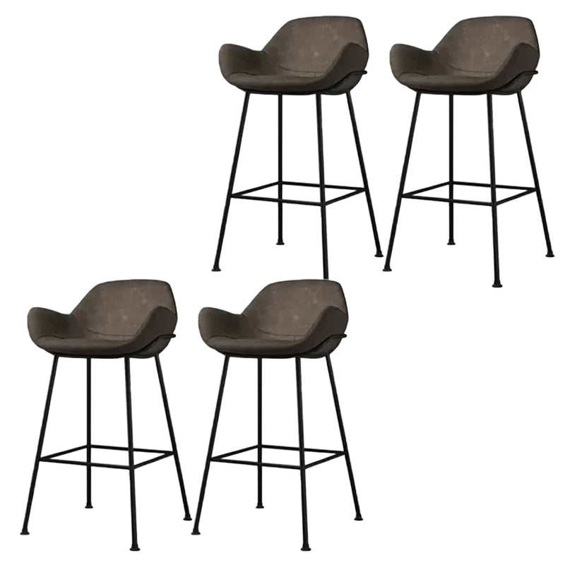 Modern Style Backrest Arm Counter Stool with Metal Base and Leather Cushion Khaki 4 Piece Set Clearhalo 'Bar Furniture' 'Bar Stools' 'bar_stools' 'furn' 'furn_bar_stools' 'Furniture' 'Kitchen & Dining Furniture' 7795073