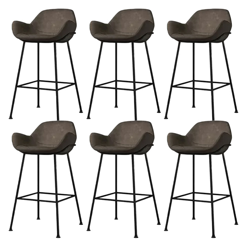 Modern Style Backrest Arm Counter Stool with Metal Base and Leather Cushion Khaki 6 Piece Set Clearhalo 'Bar Furniture' 'Bar Stools' 'bar_stools' 'furn' 'furn_bar_stools' 'Furniture' 'Kitchen & Dining Furniture' 7795076