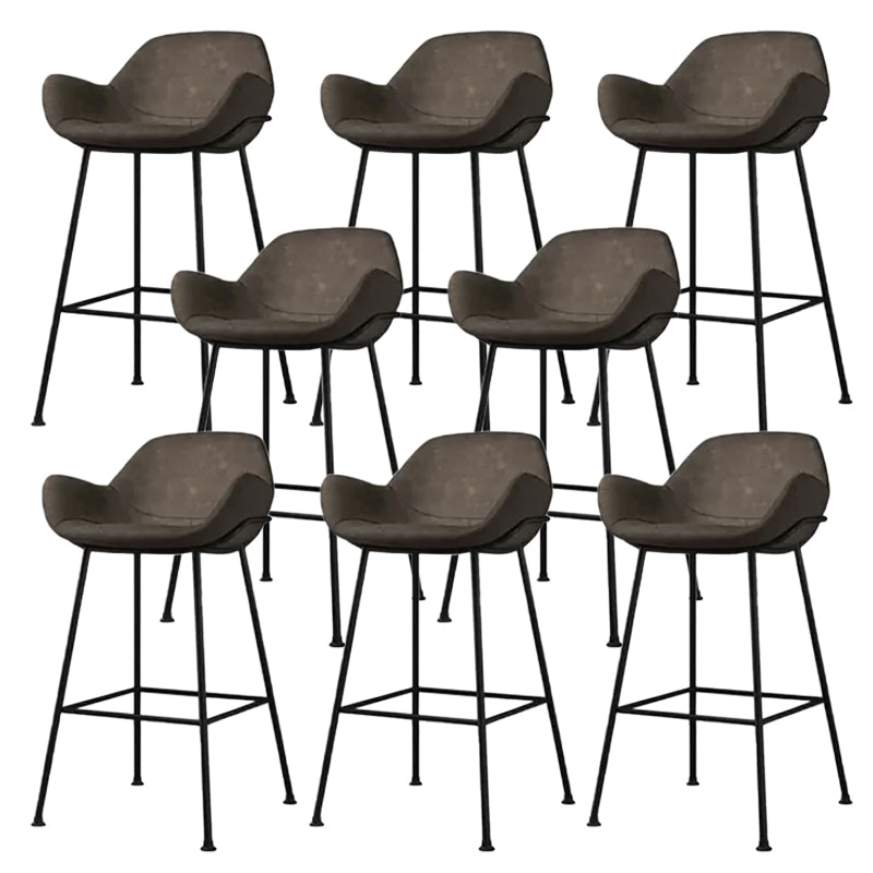 Modern Style Backrest Arm Counter Stool with Metal Base and Leather Cushion Khaki 8 Piece Set Clearhalo 'Bar Furniture' 'Bar Stools' 'bar_stools' 'furn' 'furn_bar_stools' 'Furniture' 'Kitchen & Dining Furniture' 7795077