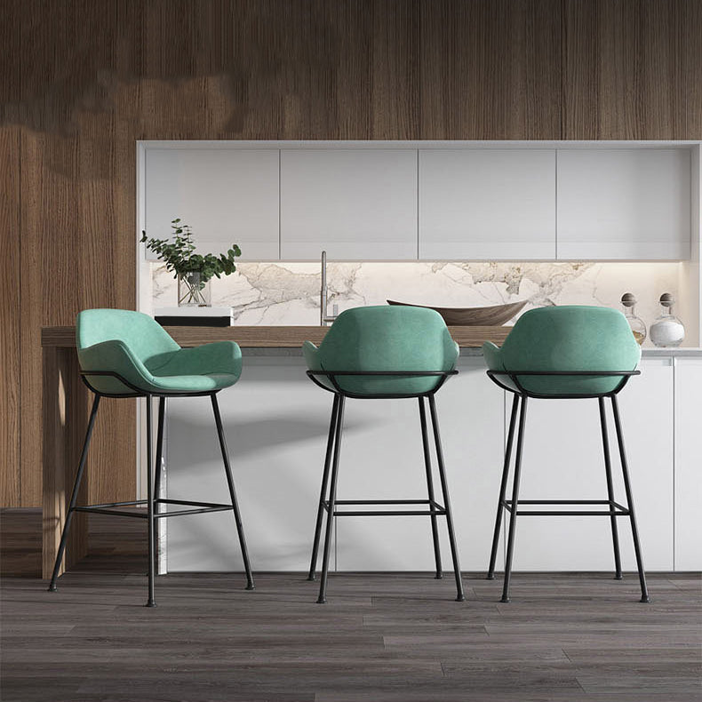 Modern Style Backrest Arm Counter Stool with Metal Base and Leather Cushion Clearhalo 'Bar Furniture' 'Bar Stools' 'bar_stools' 'furn' 'furn_bar_stools' 'Furniture' 'Kitchen & Dining Furniture' 7795078