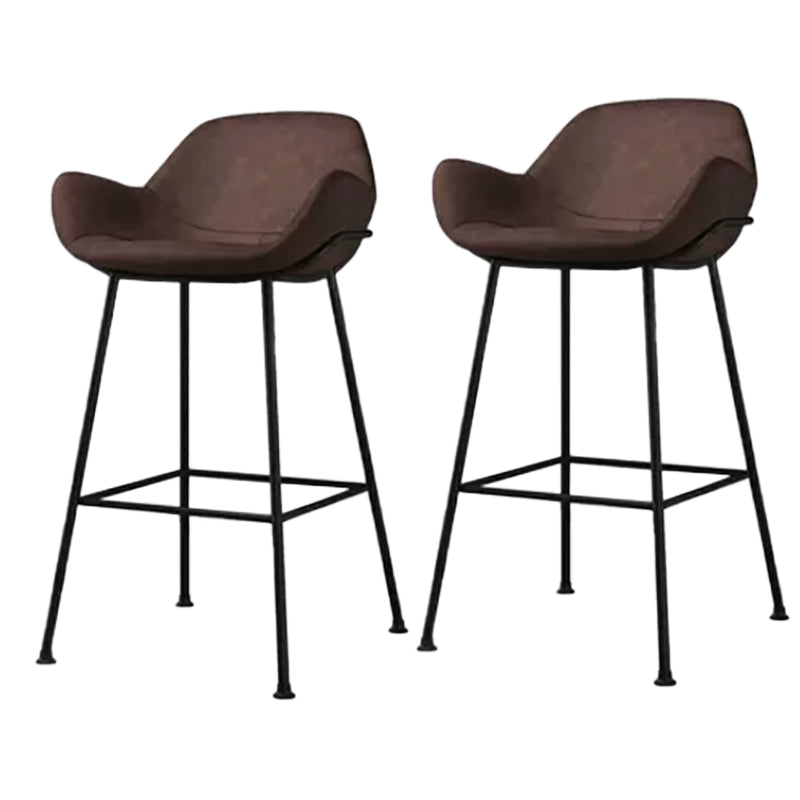 Modern Style Backrest Arm Counter Stool with Metal Base and Leather Cushion Brown 2 Piece Set Clearhalo 'Bar Furniture' 'Bar Stools' 'bar_stools' 'furn' 'furn_bar_stools' 'Furniture' 'Kitchen & Dining Furniture' 7795081