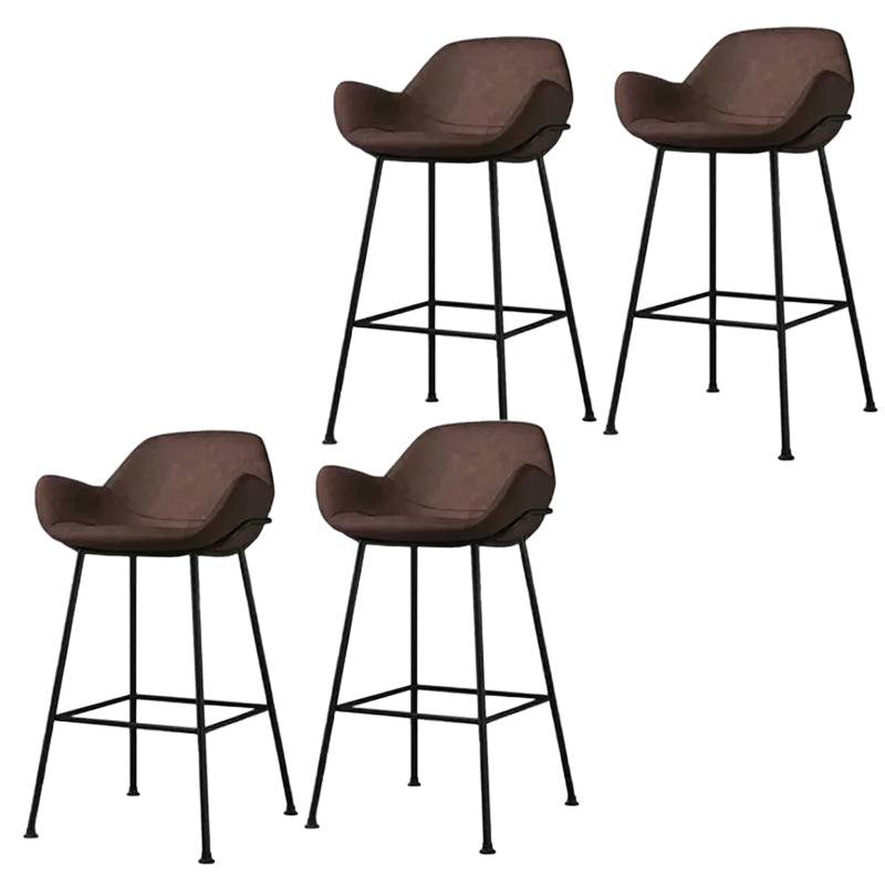 Modern Style Backrest Arm Counter Stool with Metal Base and Leather Cushion Brown 4 Piece Set Clearhalo 'Bar Furniture' 'Bar Stools' 'bar_stools' 'furn' 'furn_bar_stools' 'Furniture' 'Kitchen & Dining Furniture' 7795082