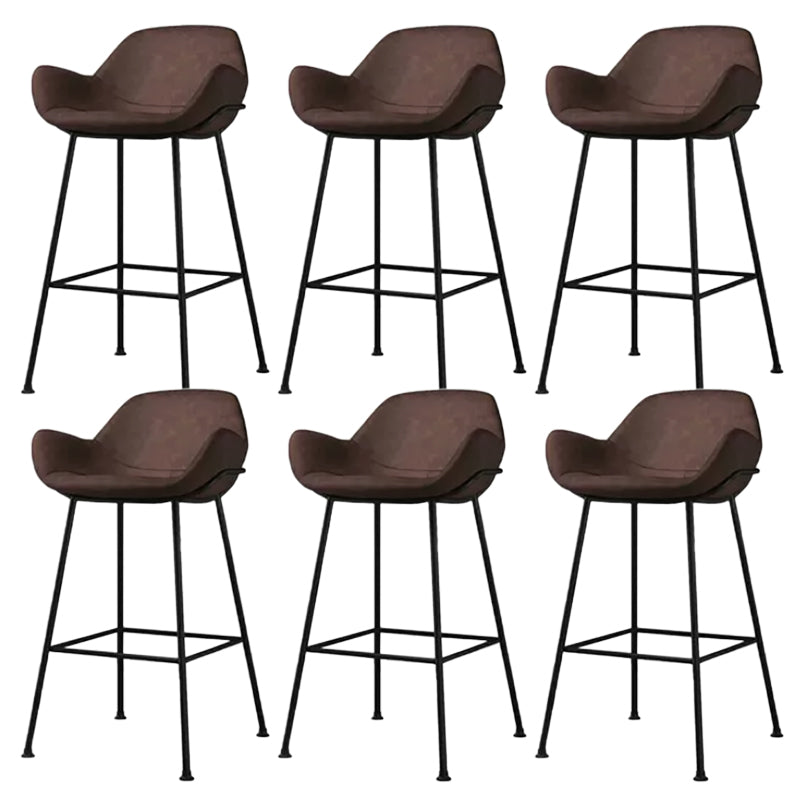 Modern Style Backrest Arm Counter Stool with Metal Base and Leather Cushion Brown 6 Piece Set Clearhalo 'Bar Furniture' 'Bar Stools' 'bar_stools' 'furn' 'furn_bar_stools' 'Furniture' 'Kitchen & Dining Furniture' 7795083