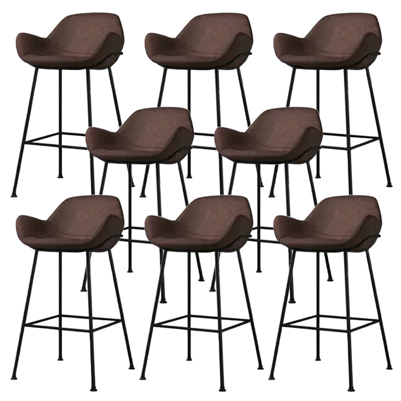Modern Style Backrest Arm Counter Stool with Metal Base and Leather Cushion Brown 8 Piece Set Clearhalo 'Bar Furniture' 'Bar Stools' 'bar_stools' 'furn' 'furn_bar_stools' 'Furniture' 'Kitchen & Dining Furniture' 7795084