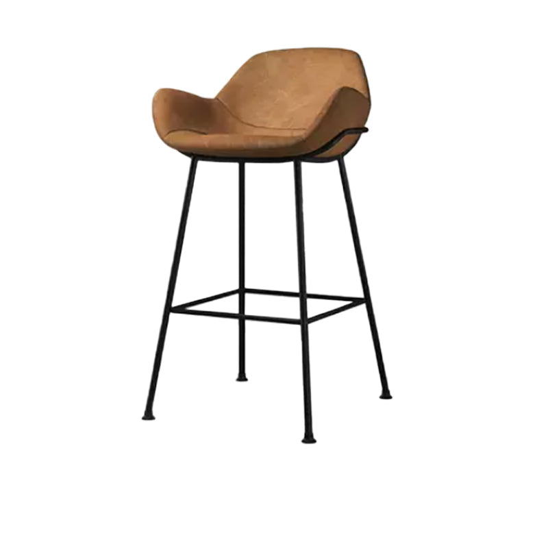 Modern Style Backrest Arm Counter Stool with Metal Base and Leather Cushion Light Brown 1 Piece Clearhalo 'Bar Furniture' 'Bar Stools' 'bar_stools' 'furn' 'furn_bar_stools' 'Furniture' 'Kitchen & Dining Furniture' 7795085