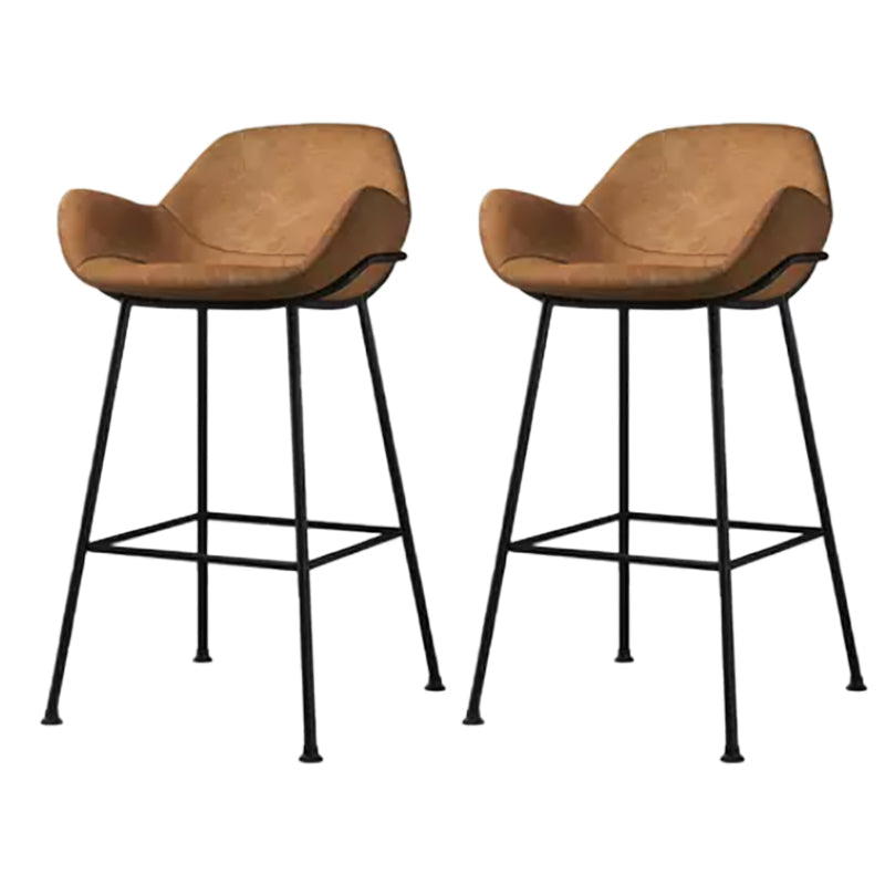 Modern Style Backrest Arm Counter Stool with Metal Base and Leather Cushion Light Brown 2 Piece Set Clearhalo 'Bar Furniture' 'Bar Stools' 'bar_stools' 'furn' 'furn_bar_stools' 'Furniture' 'Kitchen & Dining Furniture' 7795086