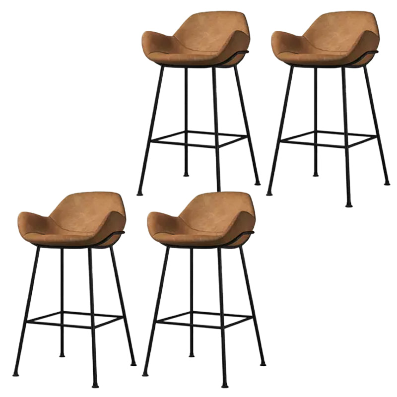 Modern Style Backrest Arm Counter Stool with Metal Base and Leather Cushion Light Brown 4 Piece Set Clearhalo 'Bar Furniture' 'Bar Stools' 'bar_stools' 'furn' 'furn_bar_stools' 'Furniture' 'Kitchen & Dining Furniture' 7795087