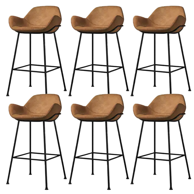 Modern Style Backrest Arm Counter Stool with Metal Base and Leather Cushion Light Brown 6 Piece Set Clearhalo 'Bar Furniture' 'Bar Stools' 'bar_stools' 'furn' 'furn_bar_stools' 'Furniture' 'Kitchen & Dining Furniture' 7795088