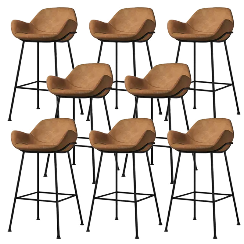 Modern Style Backrest Arm Counter Stool with Metal Base and Leather Cushion Light Brown 8 Piece Set Clearhalo 'Bar Furniture' 'Bar Stools' 'bar_stools' 'furn' 'furn_bar_stools' 'Furniture' 'Kitchen & Dining Furniture' 7795089