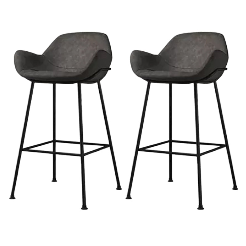 Modern Style Backrest Arm Counter Stool with Metal Base and Leather Cushion Grey 2 Piece Set Clearhalo 'Bar Furniture' 'Bar Stools' 'bar_stools' 'furn' 'furn_bar_stools' 'Furniture' 'Kitchen & Dining Furniture' 7795091