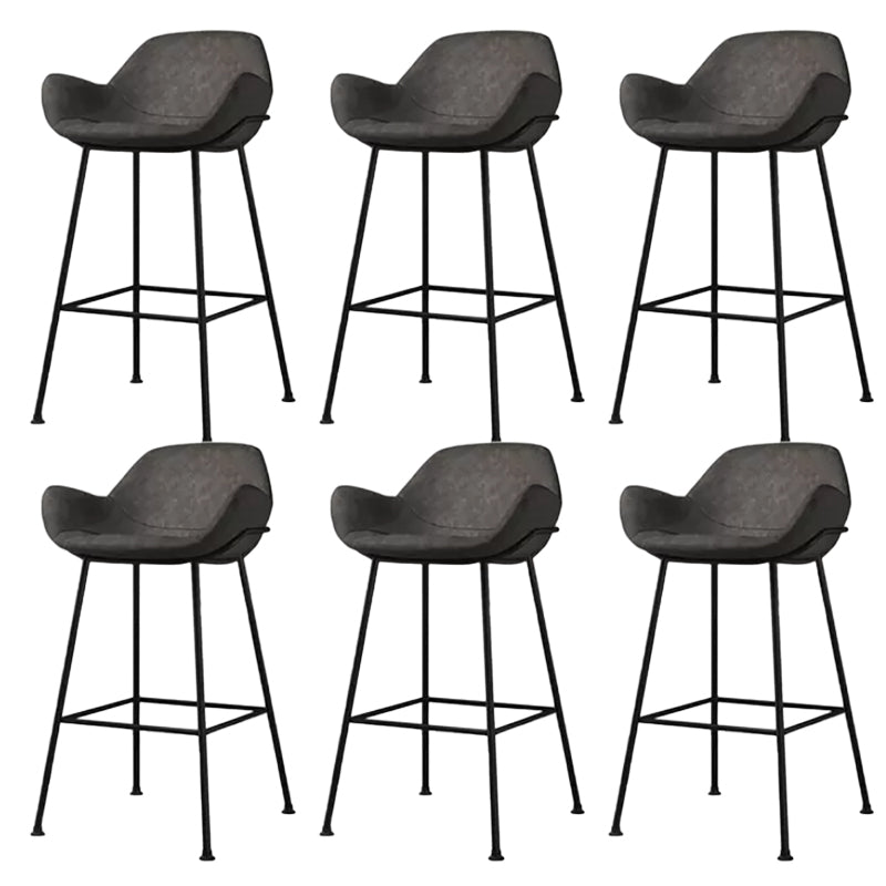 Modern Style Backrest Arm Counter Stool with Metal Base and Leather Cushion Grey 6 Piece Set Clearhalo 'Bar Furniture' 'Bar Stools' 'bar_stools' 'furn' 'furn_bar_stools' 'Furniture' 'Kitchen & Dining Furniture' 7795093
