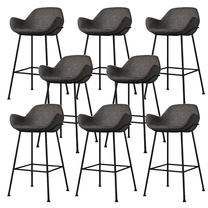 Modern Style Backrest Arm Counter Stool with Metal Base and Leather Cushion Grey 8 Piece Set Clearhalo 'Bar Furniture' 'Bar Stools' 'bar_stools' 'furn' 'furn_bar_stools' 'Furniture' 'Kitchen & Dining Furniture' 7795094
