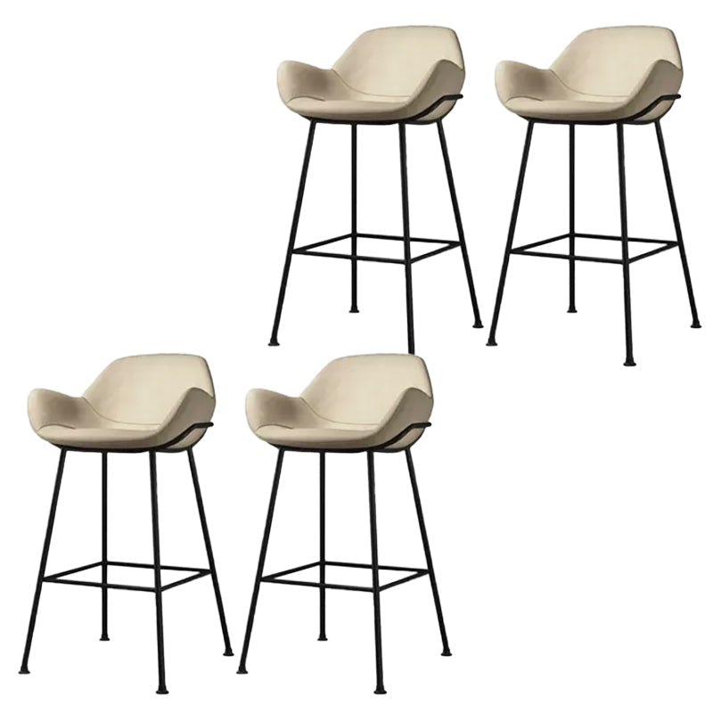 Modern Style Backrest Arm Counter Stool with Metal Base and Leather Cushion Off-White 4 Piece Set Clearhalo 'Bar Furniture' 'Bar Stools' 'bar_stools' 'furn' 'furn_bar_stools' 'Furniture' 'Kitchen & Dining Furniture' 7795097