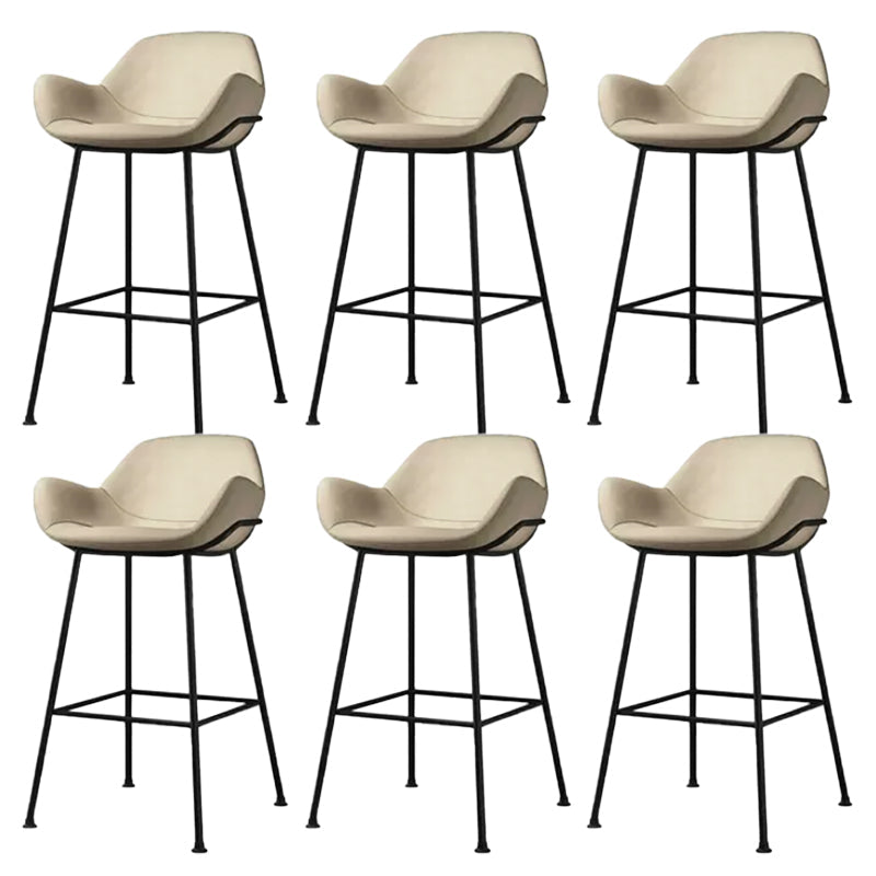 Modern Style Backrest Arm Counter Stool with Metal Base and Leather Cushion Off-White 6 Piece Set Clearhalo 'Bar Furniture' 'Bar Stools' 'bar_stools' 'furn' 'furn_bar_stools' 'Furniture' 'Kitchen & Dining Furniture' 7795098