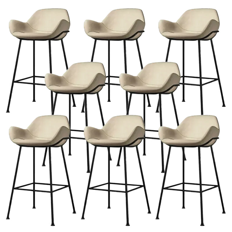 Modern Style Backrest Arm Counter Stool with Metal Base and Leather Cushion Off-White 8 Piece Set Clearhalo 'Bar Furniture' 'Bar Stools' 'bar_stools' 'furn' 'furn_bar_stools' 'Furniture' 'Kitchen & Dining Furniture' 7795099