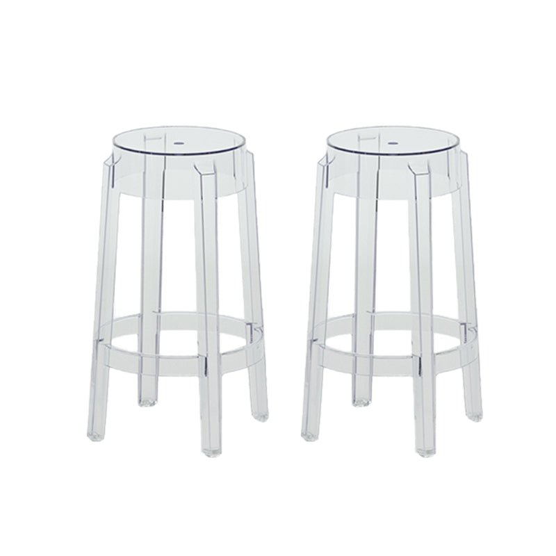 Contemporary Plastic Backless Counter High Stool with 4 Legs Clear 2 Piece Set Counter Stool(26"H) Clearhalo 'Bar Furniture' 'Bar Stools' 'bar_stools' 'furn' 'furn_bar_stools' 'Furniture' 'Kitchen & Dining Furniture' 7795255