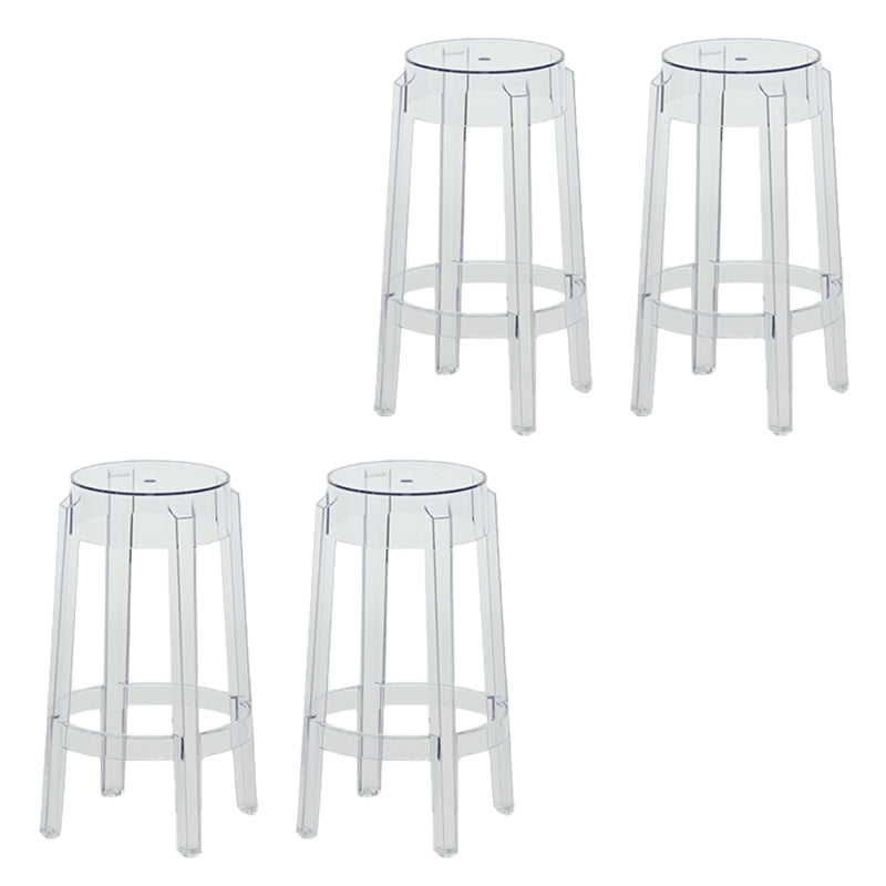 Contemporary Plastic Backless Counter High Stool with 4 Legs Clear 4 Piece Set Counter Stool(26"H) Clearhalo 'Bar Furniture' 'Bar Stools' 'bar_stools' 'furn' 'furn_bar_stools' 'Furniture' 'Kitchen & Dining Furniture' 7795256