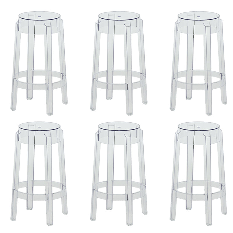 Contemporary Plastic Backless Counter High Stool with 4 Legs Clear 6 Piece Set Counter Stool(26"H) Clearhalo 'Bar Furniture' 'Bar Stools' 'bar_stools' 'furn' 'furn_bar_stools' 'Furniture' 'Kitchen & Dining Furniture' 7795257