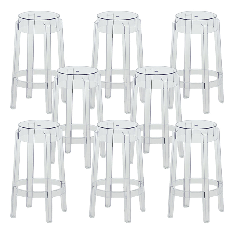 Contemporary Plastic Backless Counter High Stool with 4 Legs Clear 8 Piece Set Counter Stool(26"H) Clearhalo 'Bar Furniture' 'Bar Stools' 'bar_stools' 'furn' 'furn_bar_stools' 'Furniture' 'Kitchen & Dining Furniture' 7795258
