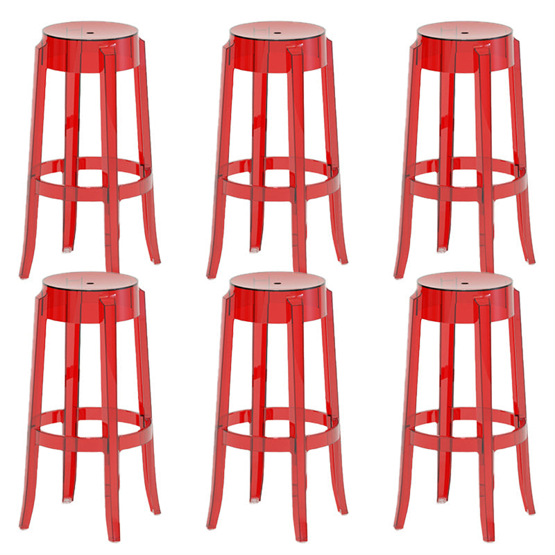 Contemporary Plastic Backless Counter High Stool with 4 Legs Red 6 Piece Set Bar Stool(30"H) Clearhalo 'Bar Furniture' 'Bar Stools' 'bar_stools' 'furn' 'furn_bar_stools' 'Furniture' 'Kitchen & Dining Furniture' 7795282