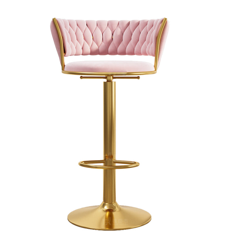 Modern Style Adjustable Backrest Counter Stool with Gold Base and Leather Cushion Pink 1 Piece Clearhalo 'Bar Furniture' 'Bar Stools' 'bar_stools' 'furn' 'furn_bar_stools' 'Furniture' 'Kitchen & Dining Furniture' 7795309
