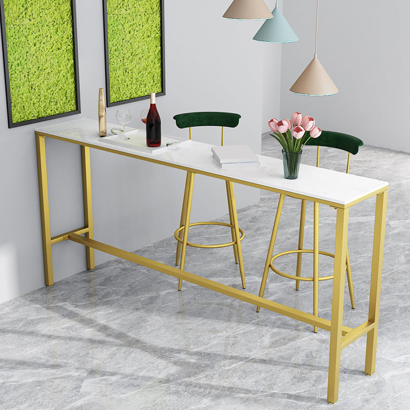 Modern Faux Marble Rectangle White Top Trestle Bar Dining Table for Kitchen Clearhalo 'Bar Furniture' 'Bar Tables' 'bar_tables' 'furn' 'furn_bar_tables' 'Furniture' 'Kitchen & Dining Furniture' 7795495