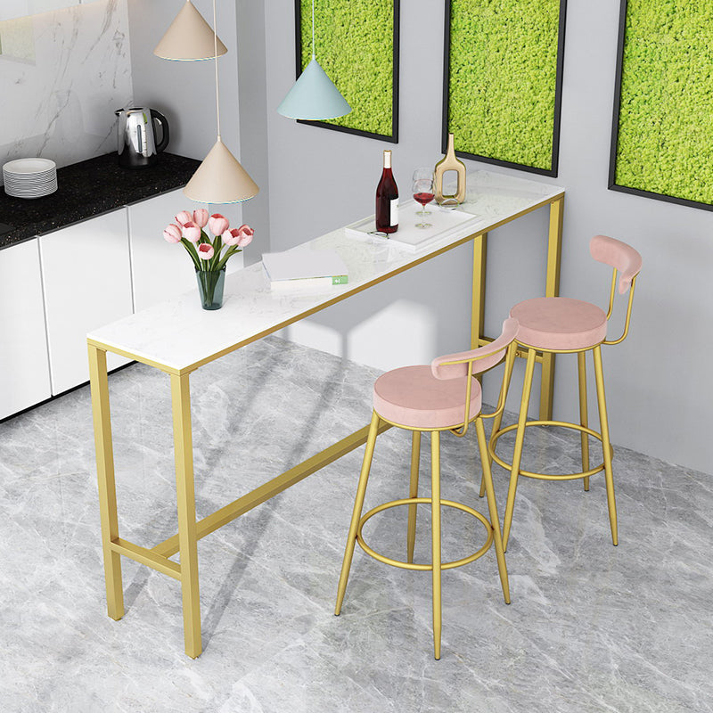 Modern Faux Marble Rectangle White Top Trestle Bar Dining Table for Kitchen Clearhalo 'Bar Furniture' 'Bar Tables' 'bar_tables' 'furn' 'furn_bar_tables' 'Furniture' 'Kitchen & Dining Furniture' 7795498
