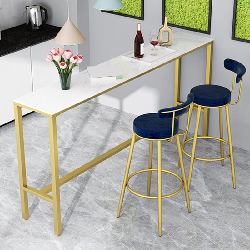 Modern Faux Marble Rectangle White Top Trestle Bar Dining Table for Kitchen Clearhalo 'Bar Furniture' 'Bar Tables' 'bar_tables' 'furn' 'furn_bar_tables' 'Furniture' 'Kitchen & Dining Furniture' 7795505