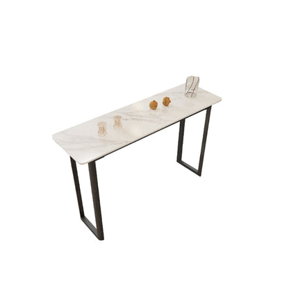 Modern Sintered Stone Top Rectangle Sled Bar Dining Table with Metal Base White Without Chairs Clearhalo 'Bar Furniture' 'Bar Tables' 'bar_tables' 'furn' 'furn_bar_tables' 'Furniture' 'Kitchen & Dining Furniture' 7795600